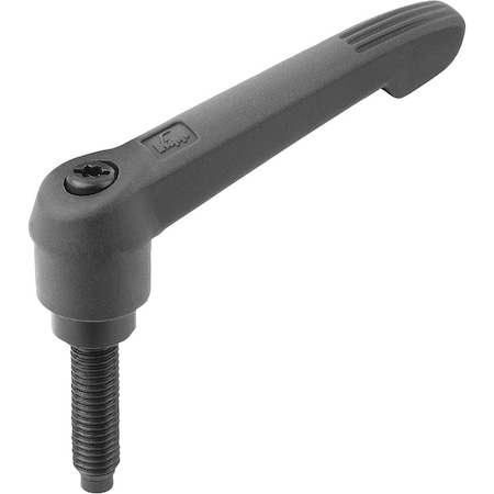 Adjustable Handle W. Thrust Pin Size:1 M06X40,8, Form:F Plastic, Blk, W. Nipple, Comp:Half-Dog Point